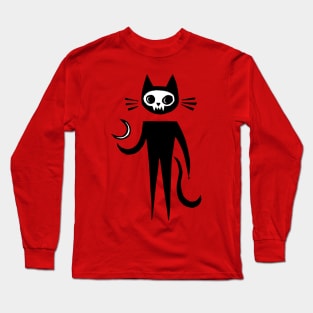 Skeleton Kitty Cat Standing in the Moonlight Long Sleeve T-Shirt